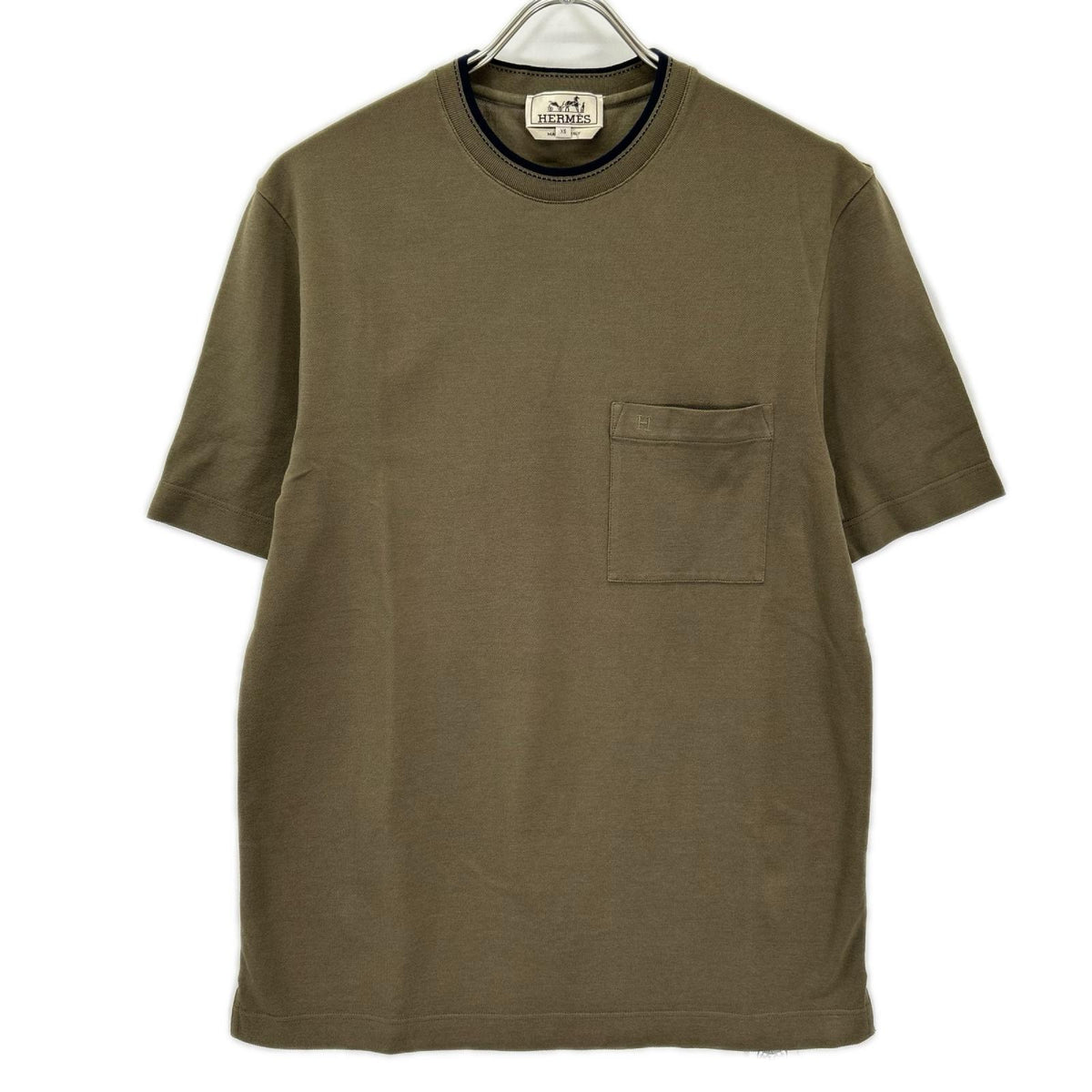 HERMES エルメス H667830HA トゥルブ/カーキ コットン ラウンドネック H刺繍 サドルステッチ Tシャツ トップス