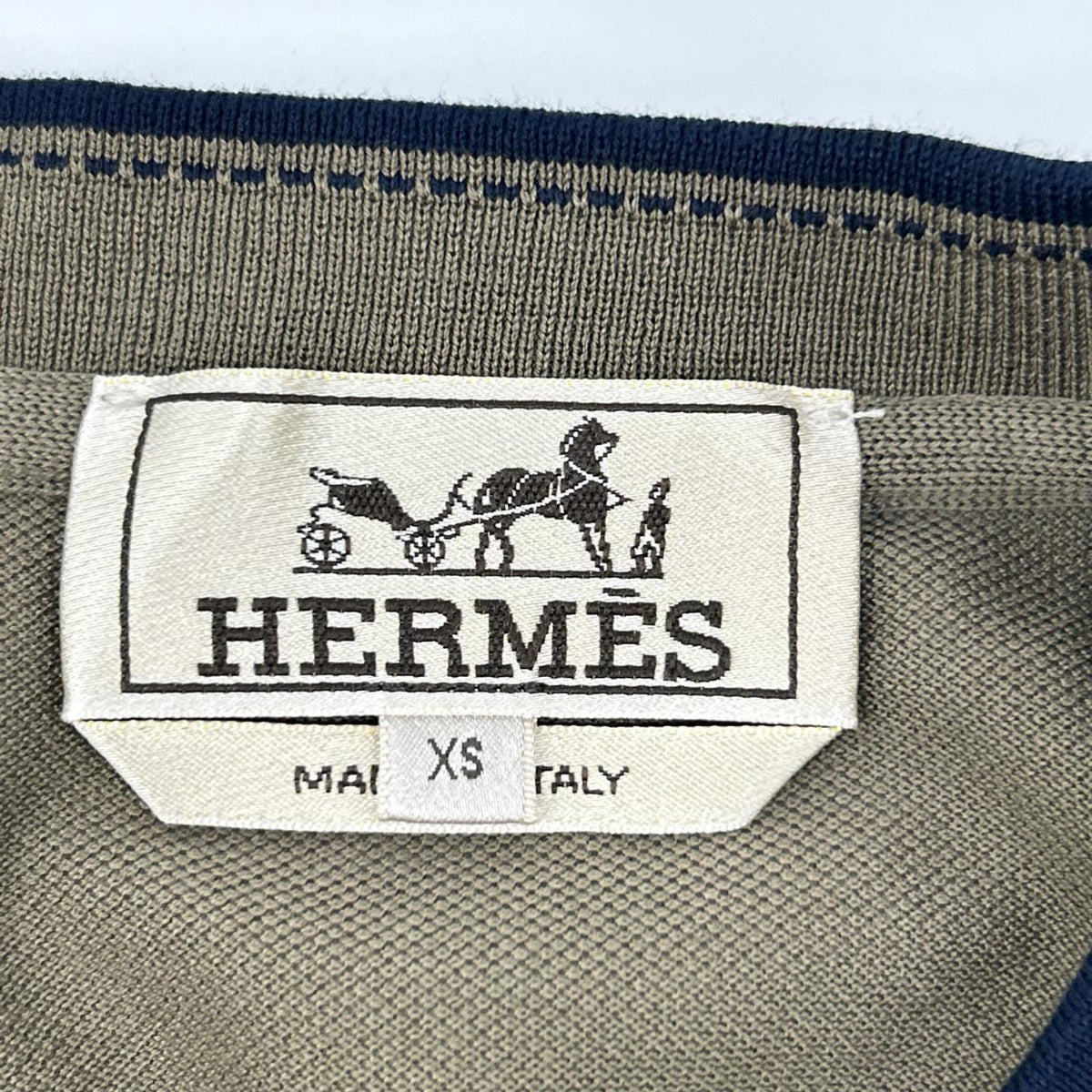 HERMES エルメス H667830HA トゥルブ/カーキ コットン ラウンドネック H刺繍 サドルステッチ Tシャツ トップス