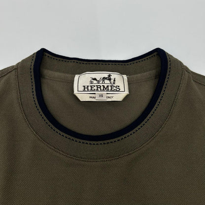 HERMES エルメス H667830HA トゥルブ/カーキ コットン ラウンドネック H刺繍 サドルステッチ Tシャツ トップス