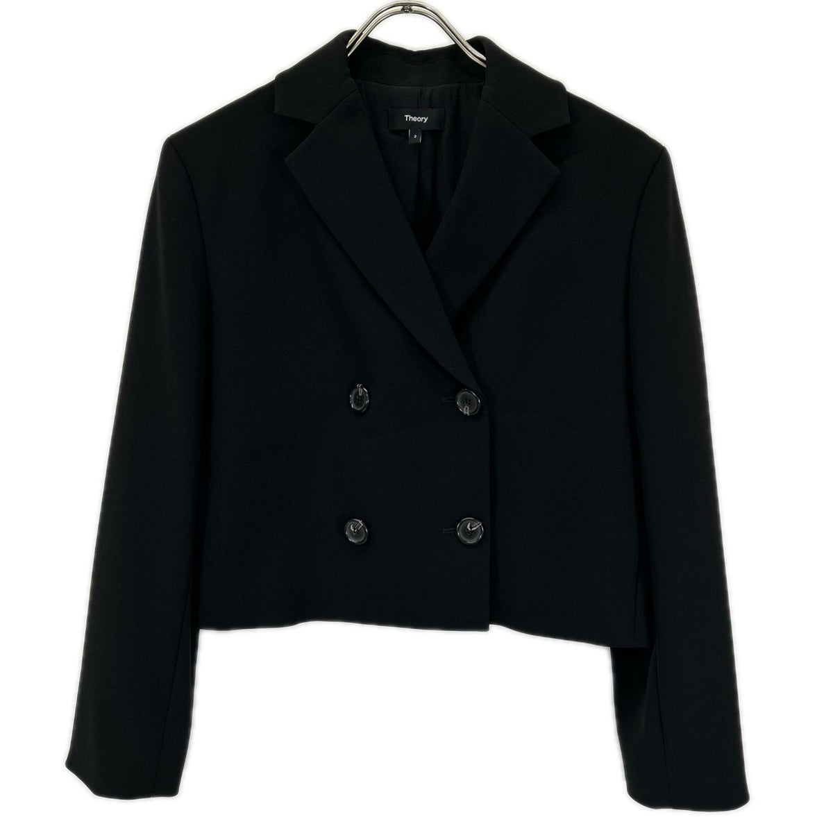 Theory セオリー 01-3304102 Admiral Crepe ブラック ダブルブレスト クロップドジャケット ジャケット
