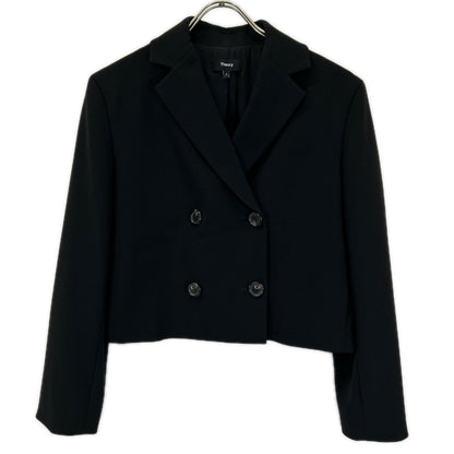 Theory セオリー 01-3304102 Admiral Crepe ブラック ダブルブレスト クロップドジャケット ジャケット