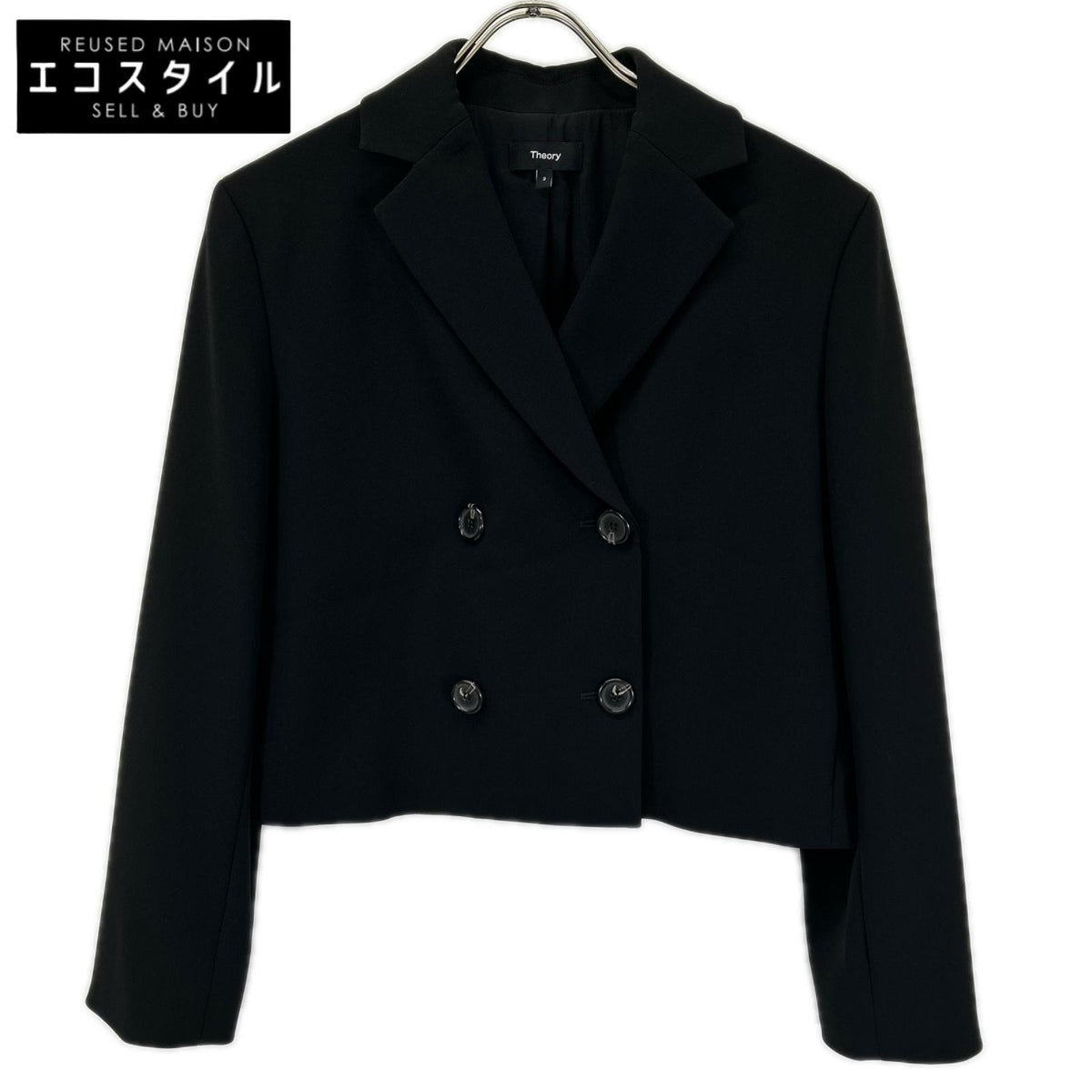 Theory セオリー 01-3304102 Admiral Crepe ブラック ダブルブレスト クロップドジャケット ジャケット