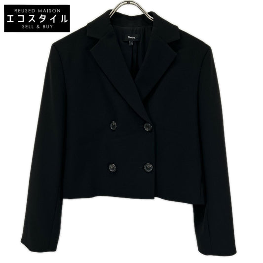 Theory セオリー 01-3304102 Admiral Crepe ブラック ダブルブレスト クロップドジャケット ジャケット