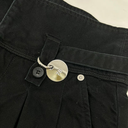 DIESEL ディーゼル ブラック コットン サイドスリット カットオフデザイン ランダムタック ハイウエストワイドパンツ ボトムス