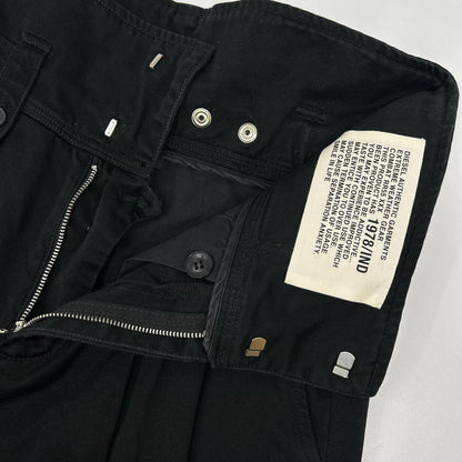 DIESEL ディーゼル ブラック コットン サイドスリット カットオフデザイン ランダムタック ハイウエストワイドパンツ ボトムス
