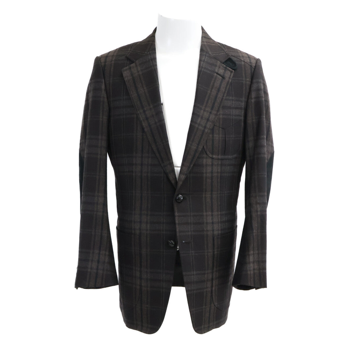TOM FORD トムフォード チェック スエードエルボーパッチ レザークルミボタン テーラードジャケット ジャケット