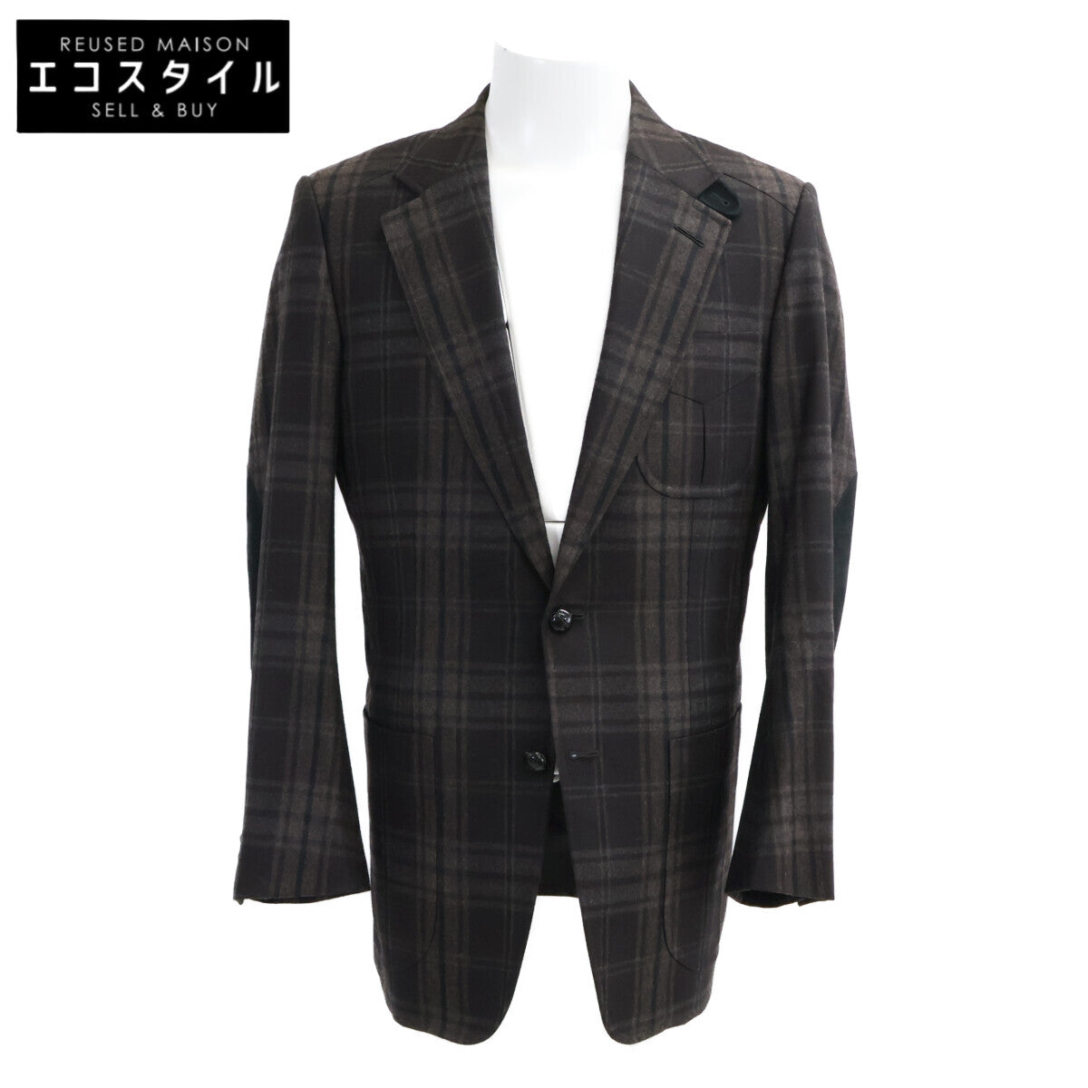 TOM FORD トムフォード チェック スエードエルボーパッチ レザークルミボタン テーラードジャケット ジャケット