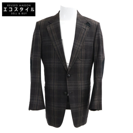TOM FORD トムフォード チェック スエードエルボーパッチ レザークルミボタン テーラードジャケット ジャケット