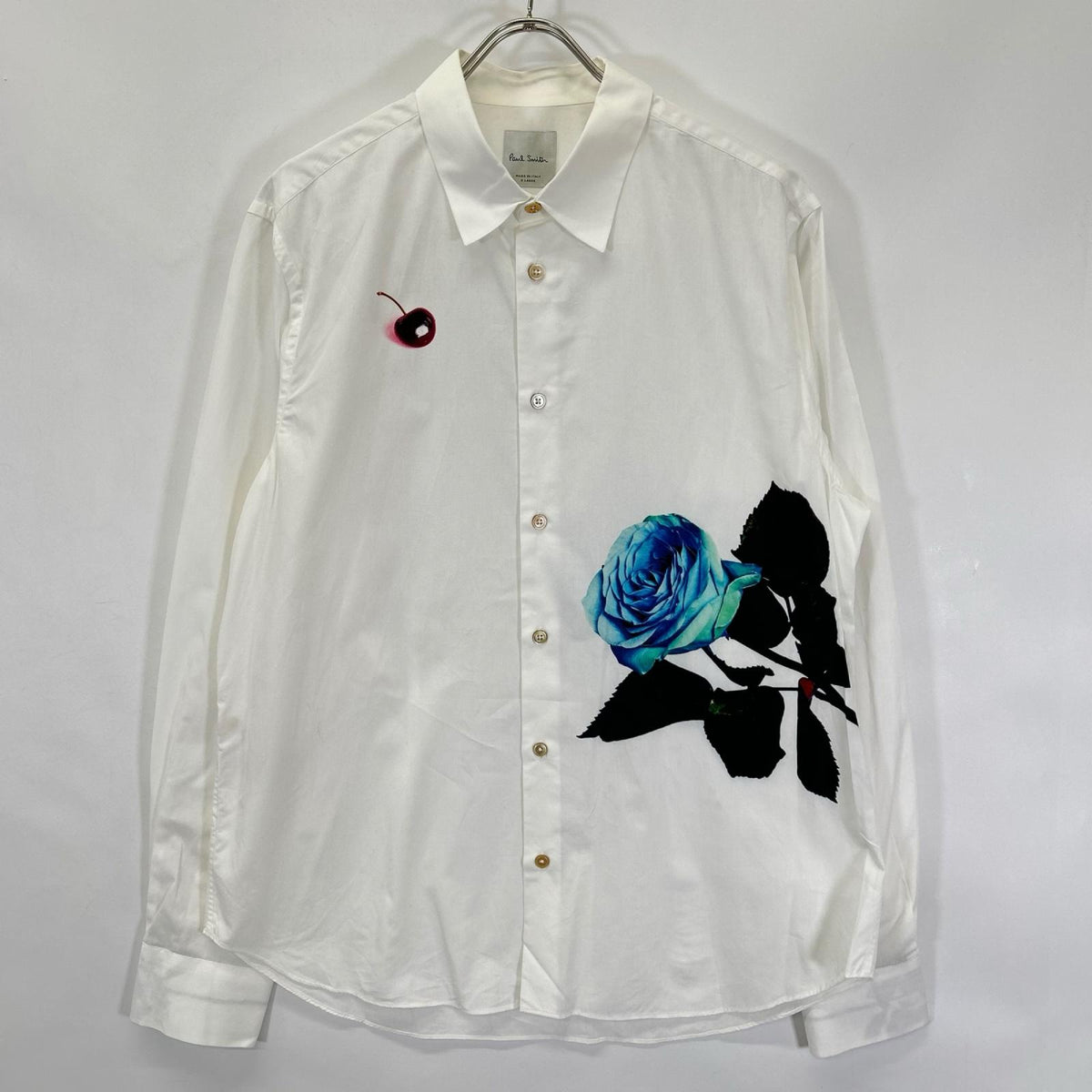 PaulSmith ポールスミス ホワイト ブルーローズプリント ロングスリーブシャツ トップス