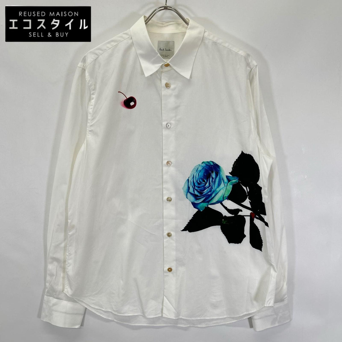 PaulSmith ポールスミス ホワイト ブルーローズプリント ロングスリーブシャツ トップス