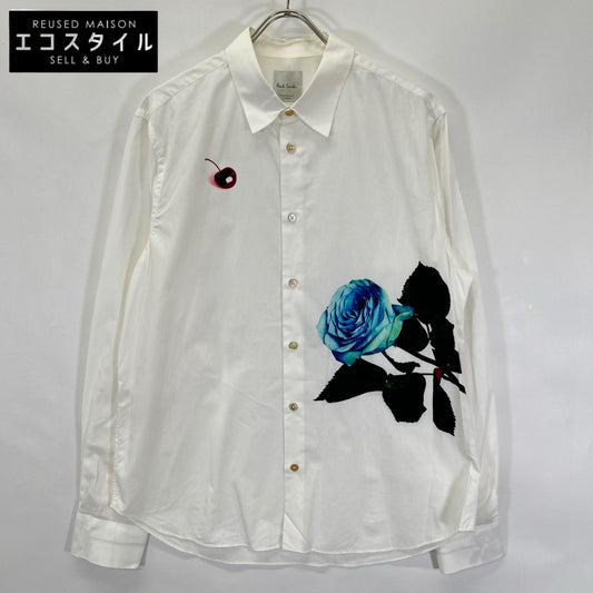 PaulSmith ポールスミス ホワイト ブルーローズプリント ロングスリーブシャツ トップス
