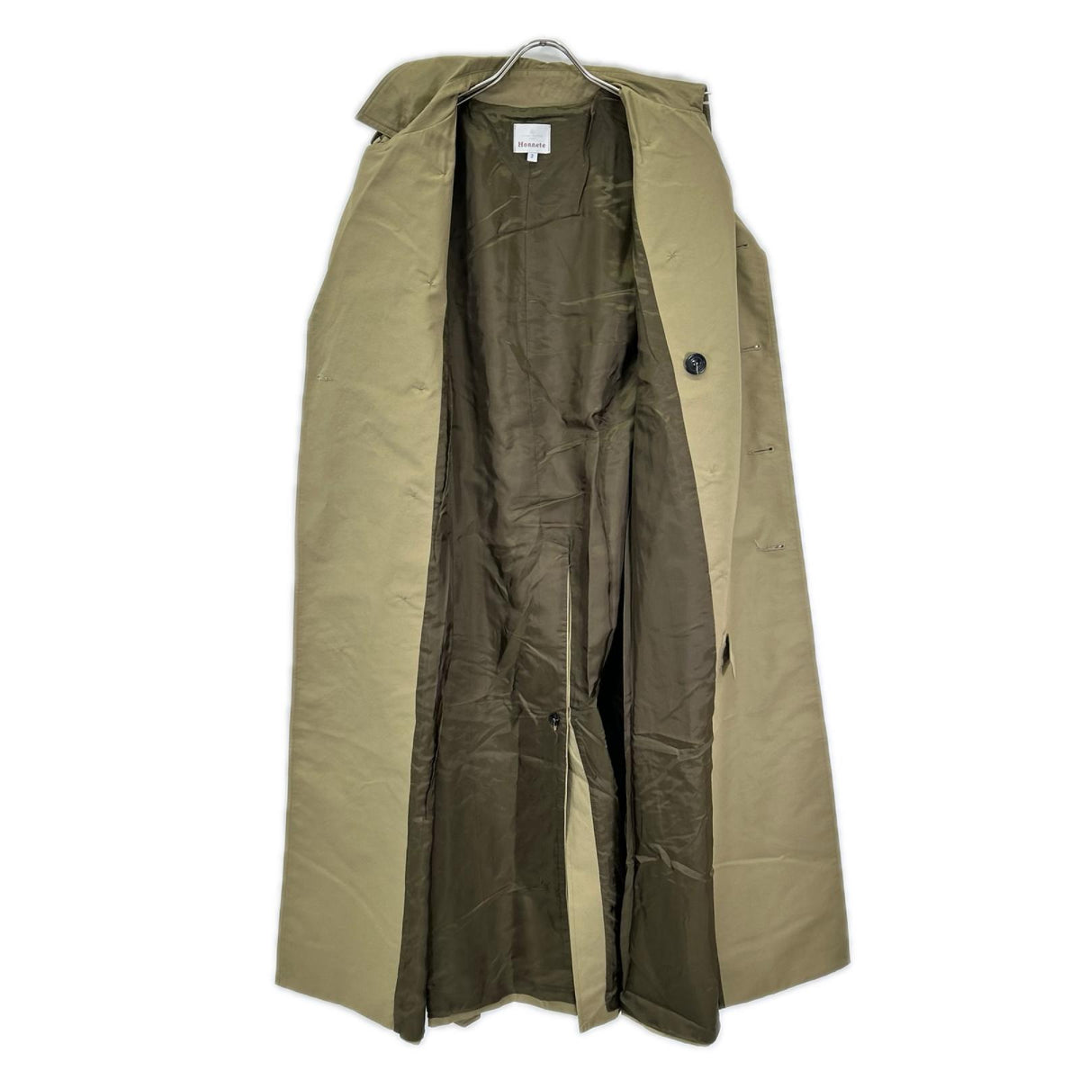 Honnete オネット HO-22AW CO16 カーキ コットン×ナイロン ダブルブレスト ベルテッド ロングトレンチコート コート