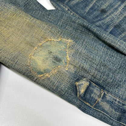 RRL ダブルアールエル MONTANA インディゴブルー コットン バンダナパッチワーク ダメージリペア加工 デニムウエスタンシャツ ジャケット