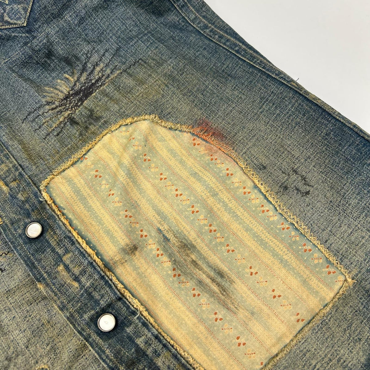RRL ダブルアールエル MONTANA インディゴブルー コットン バンダナパッチワーク ダメージリペア加工 デニムウエスタンシャツ ジャケット