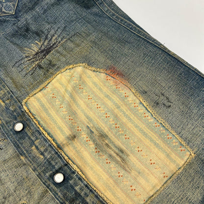 RRL ダブルアールエル MONTANA インディゴブルー コットン バンダナパッチワーク ダメージリペア加工 デニムウエスタンシャツ ジャケット