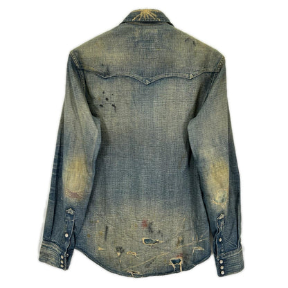 RRL ダブルアールエル MONTANA インディゴブルー コットン バンダナパッチワーク ダメージリペア加工 デニムウエスタンシャツ ジャケット