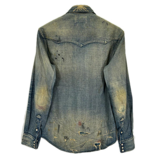 RRL ダブルアールエル MONTANA インディゴブルー コットン バンダナパッチワーク ダメージリペア加工 デニムウエスタンシャツ ジャケット