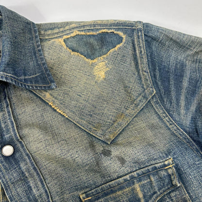RRL ダブルアールエル MONTANA インディゴブルー コットン バンダナパッチワーク ダメージリペア加工 デニムウエスタンシャツ ジャケット