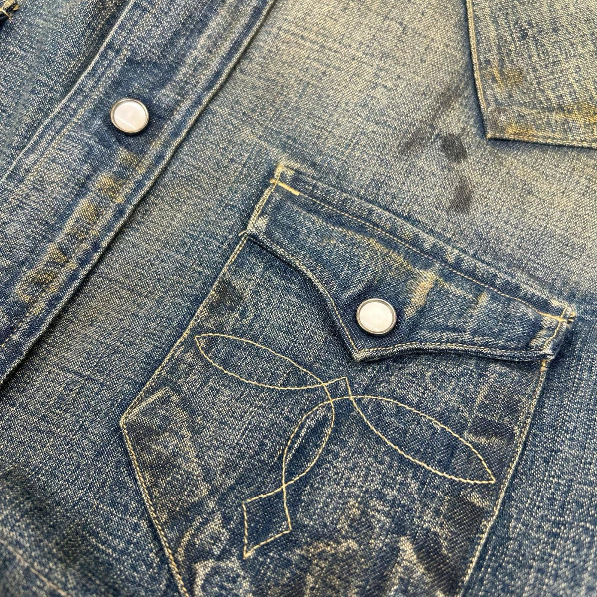 RRL ダブルアールエル MONTANA インディゴブルー コットン バンダナパッチワーク ダメージリペア加工 デニムウエスタンシャツ ジャケット