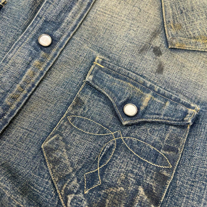 RRL ダブルアールエル MONTANA インディゴブルー コットン バンダナパッチワーク ダメージリペア加工 デニムウエスタンシャツ ジャケット