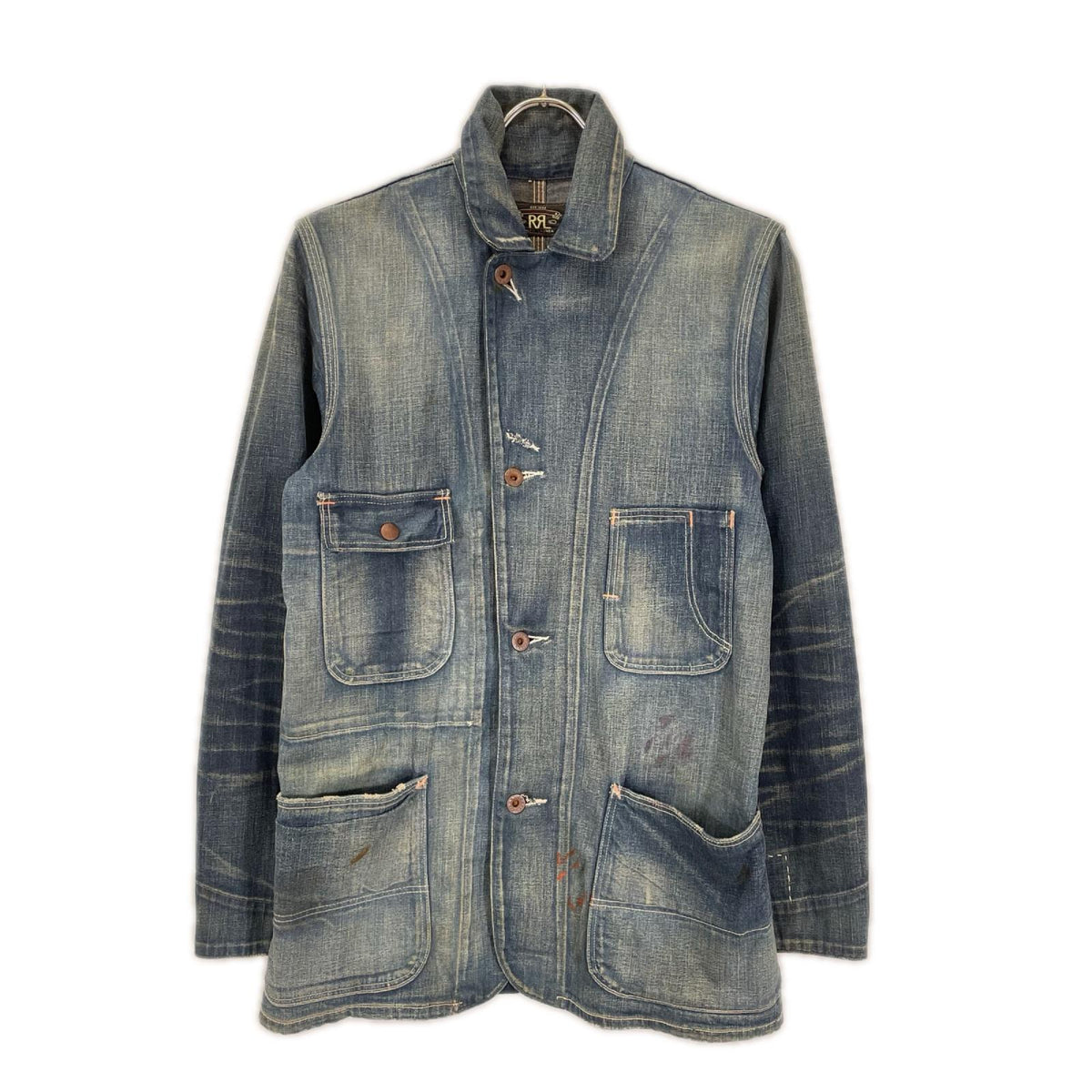 RRL ダブルアールエル USA製 LEWIS インディゴ コットン センターベント ダメージリペア加工 9oz デニムカバーオール ジャケット
