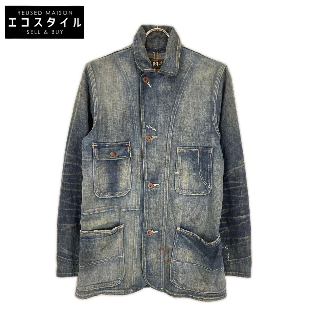RRL ダブルアールエル USA製 LEWIS インディゴ コットン センターベント ダメージリペア加工 9oz デニムカバーオール ジャケット
