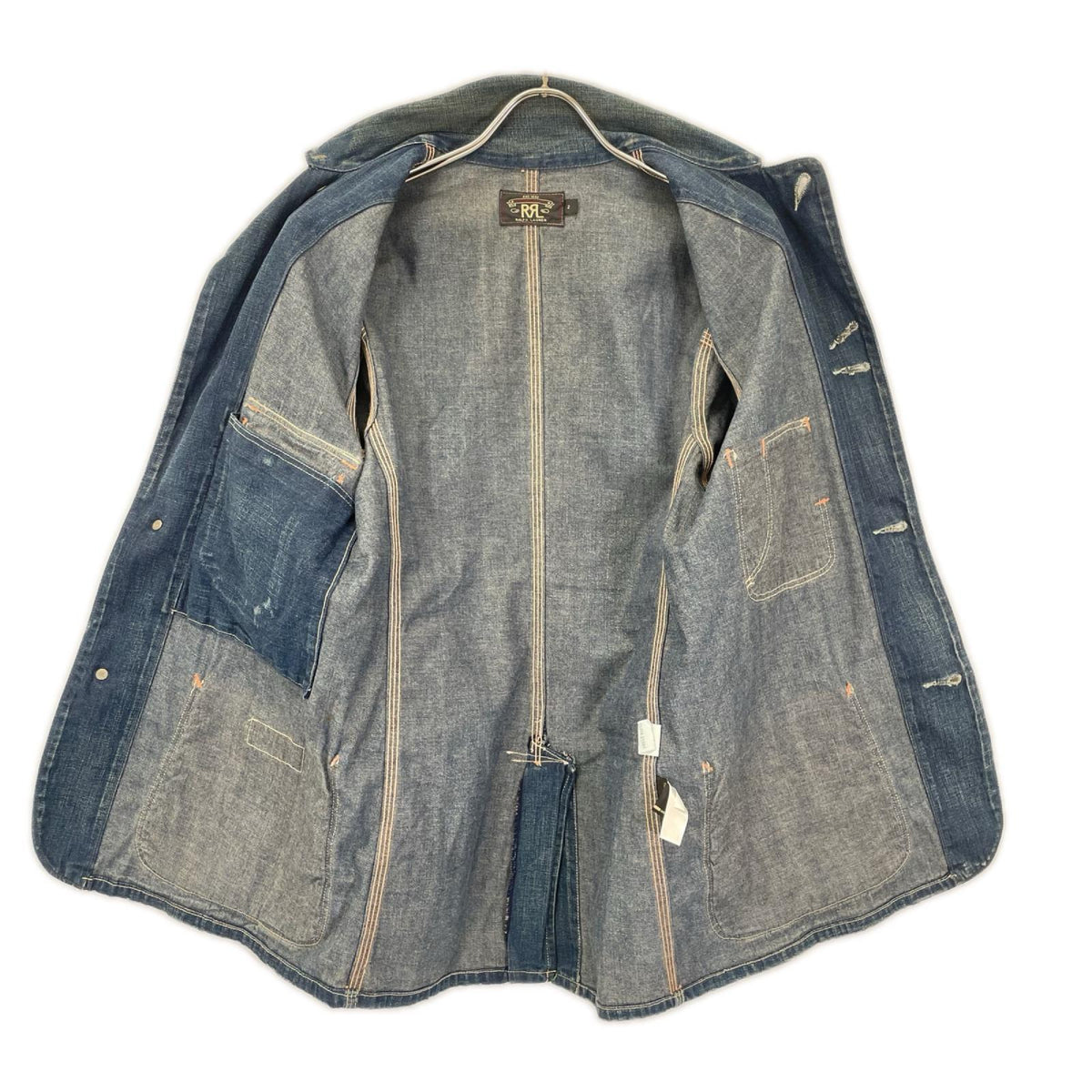 RRL ダブルアールエル USA製 LEWIS インディゴ コットン センターベント ダメージリペア加工 9oz デニムカバーオール ジャケット