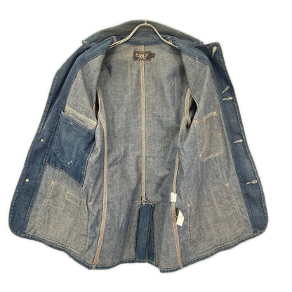 RRL ダブルアールエル USA製 LEWIS インディゴ コットン センターベント ダメージリペア加工 9oz デニムカバーオール ジャケット
