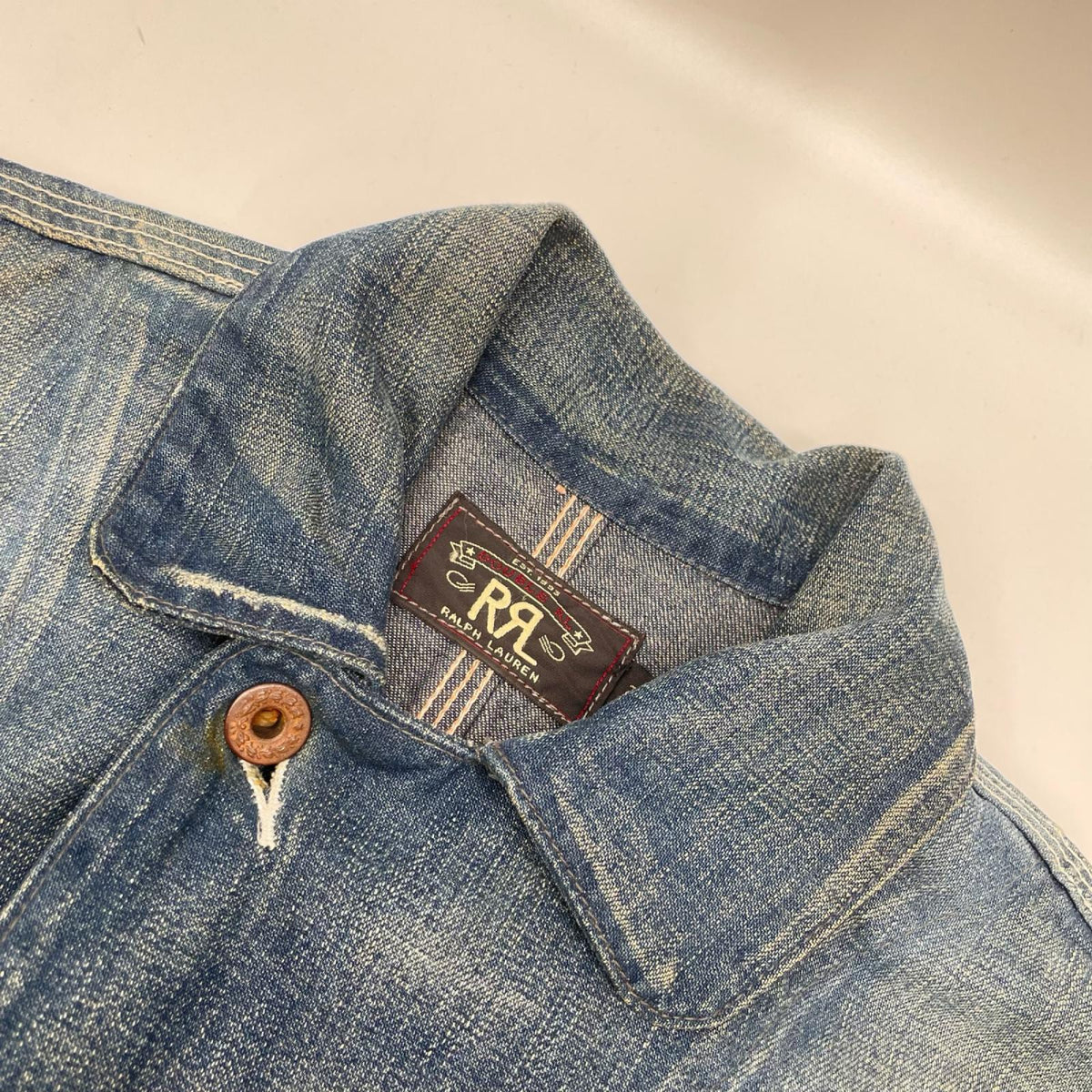 RRL ダブルアールエル USA製 LEWIS インディゴ コットン センターベント ダメージリペア加工 9oz デニムカバーオール ジャケット