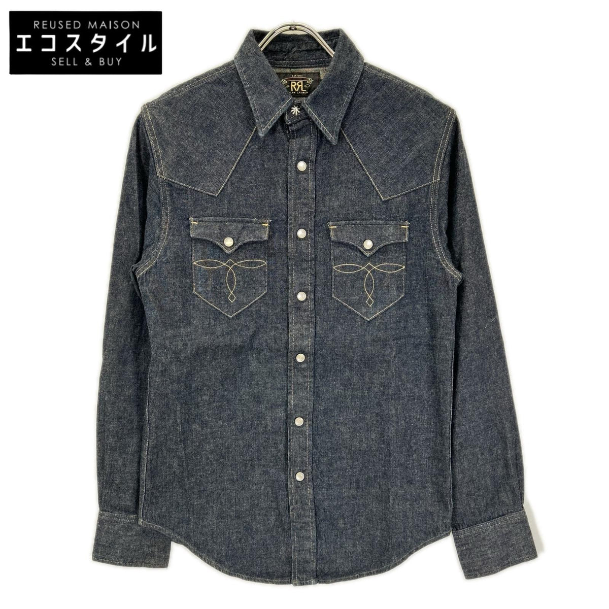 RRL ダブルアールエル 782505188001 インディゴ コットン トップコンチョボタン メダリオンステッチ デニムウエスタンシャツ トップス