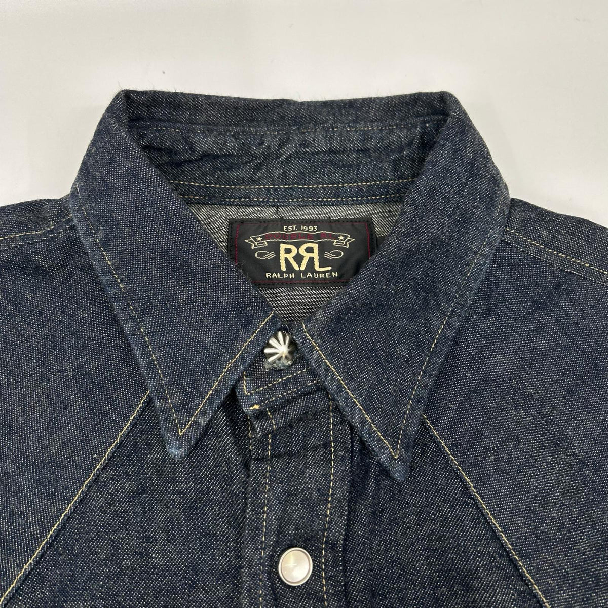 RRL ダブルアールエル 782505188001 インディゴ コットン トップコンチョボタン メダリオンステッチ デニムウエスタンシャツ トップス