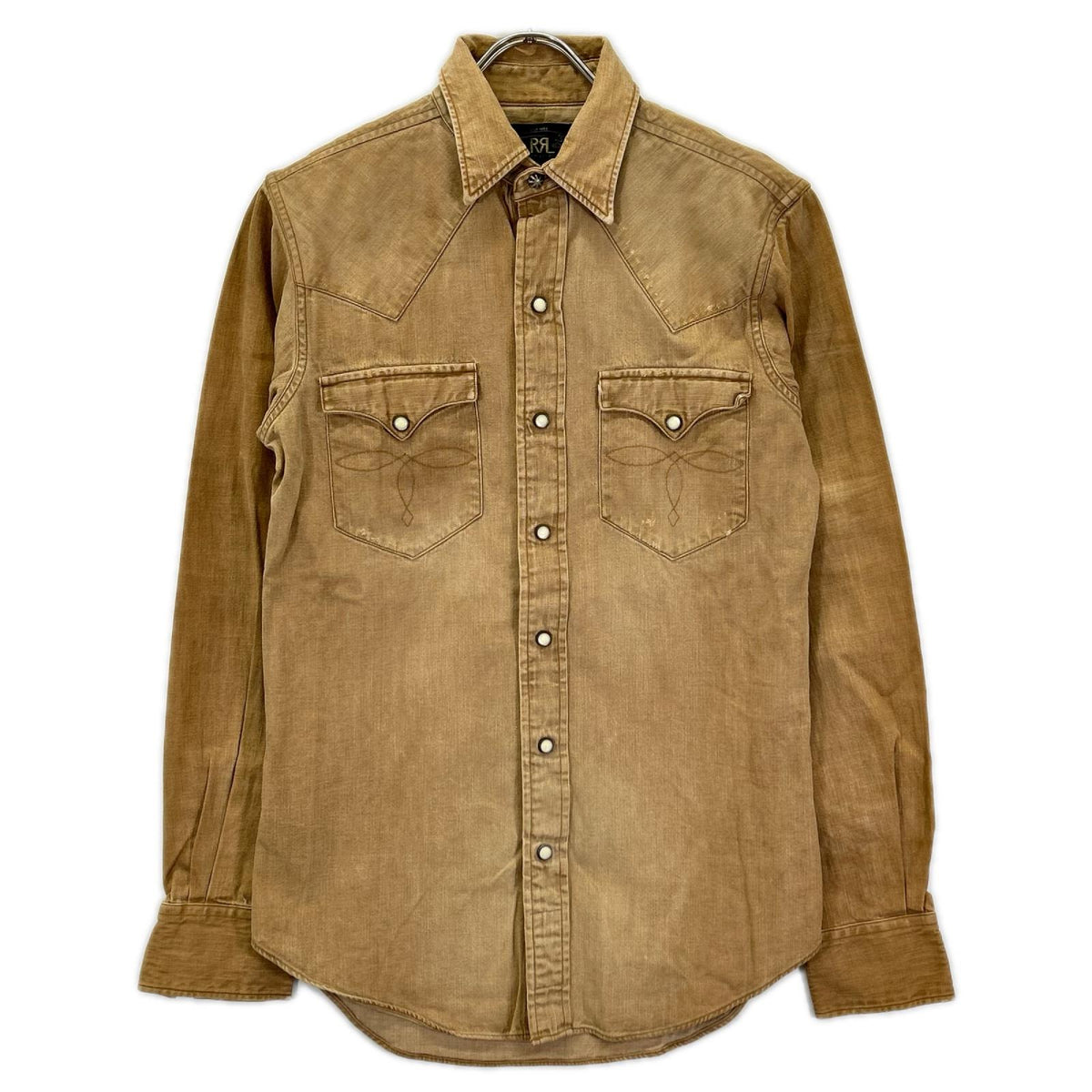 RRL ダブルアールエル ベージュ コットン トップコンチョボタン メダリオンステッチ デニムウエスタンシャツ トップス