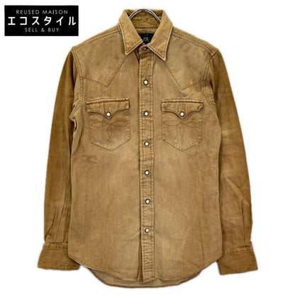 RRL ダブルアールエル ベージュ コットン トップコンチョボタン メダリオンステッチ デニムウエスタンシャツ トップス