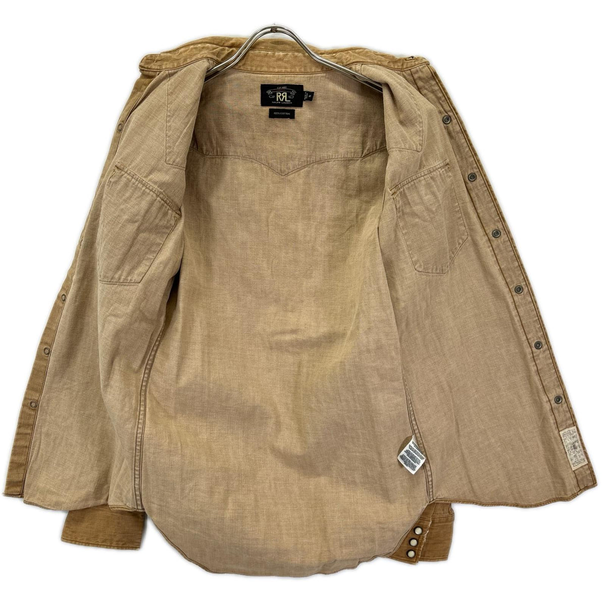 RRL ダブルアールエル ベージュ コットン トップコンチョボタン メダリオンステッチ デニムウエスタンシャツ トップス