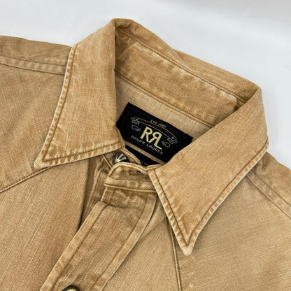 RRL ダブルアールエル ベージュ コットン トップコンチョボタン メダリオンステッチ デニムウエスタンシャツ トップス