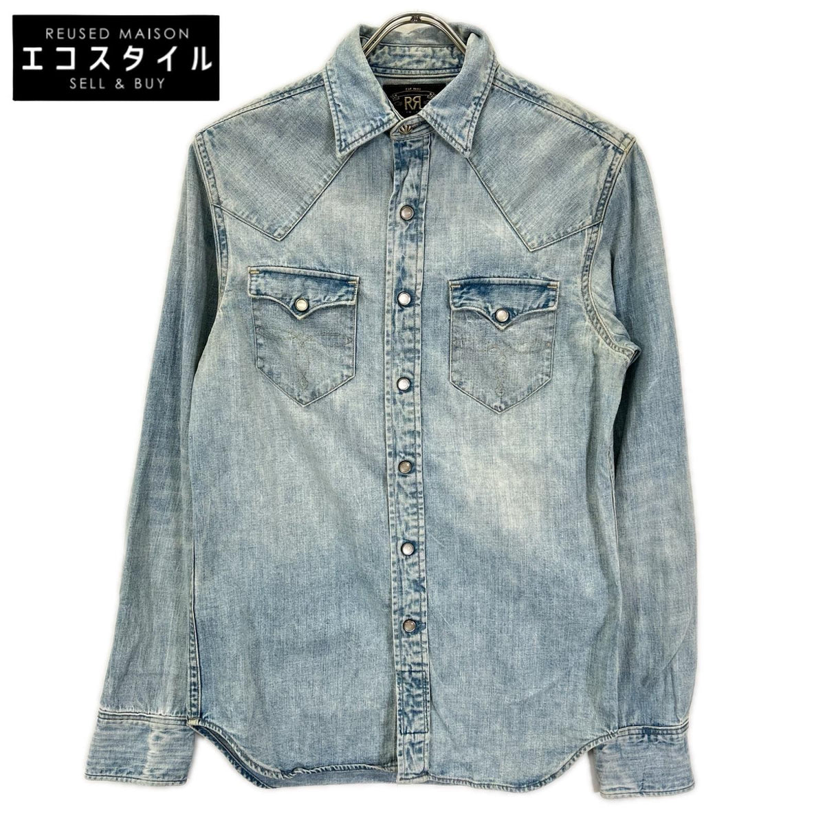 RRL ダブルアールエル ライトブルー コットン トップコンチョボタン メダリオンステッチ デニムウエスタンシャツ トップス