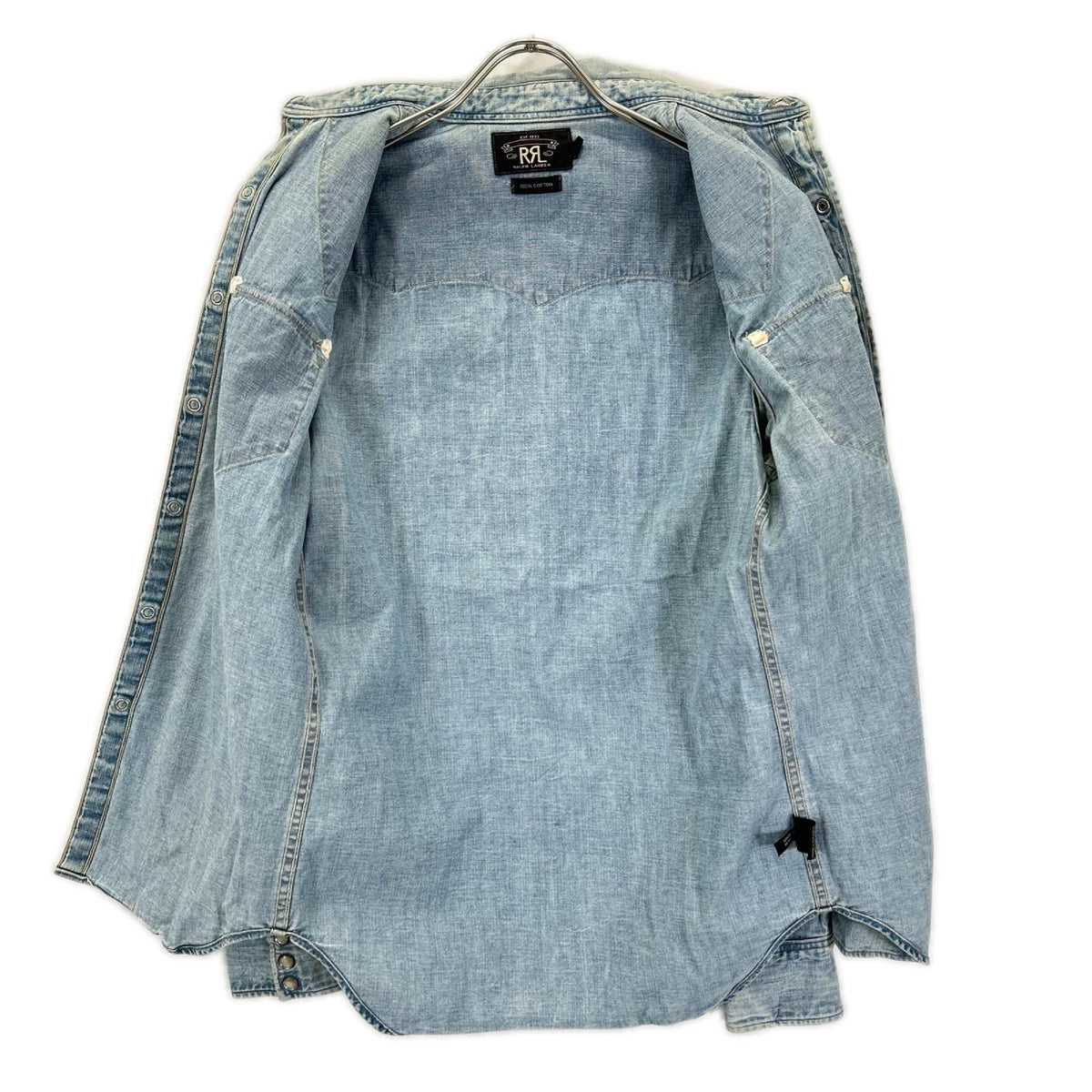 RRL ダブルアールエル ライトブルー コットン トップコンチョボタン メダリオンステッチ デニムウエスタンシャツ トップス