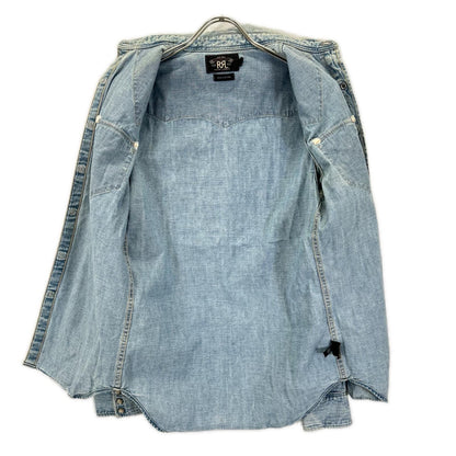RRL ダブルアールエル ライトブルー コットン トップコンチョボタン メダリオンステッチ デニムウエスタンシャツ トップス