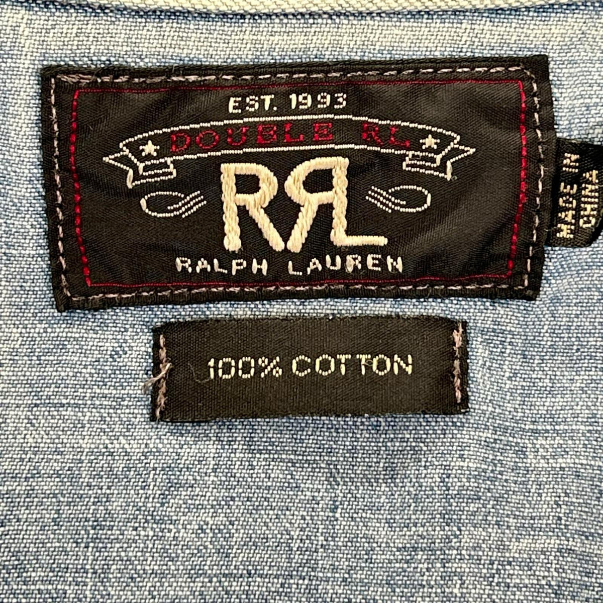 RRL ダブルアールエル ライトブルー コットン トップコンチョボタン メダリオンステッチ デニムウエスタンシャツ トップス