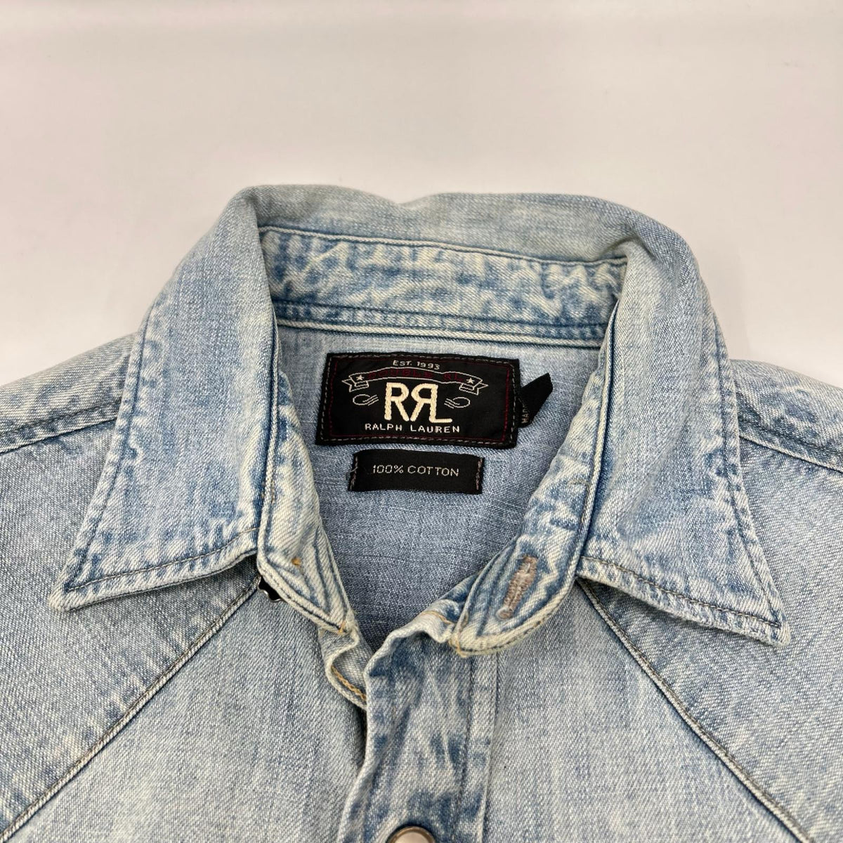 RRL ダブルアールエル ライトブルー コットン トップコンチョボタン メダリオンステッチ デニムウエスタンシャツ トップス