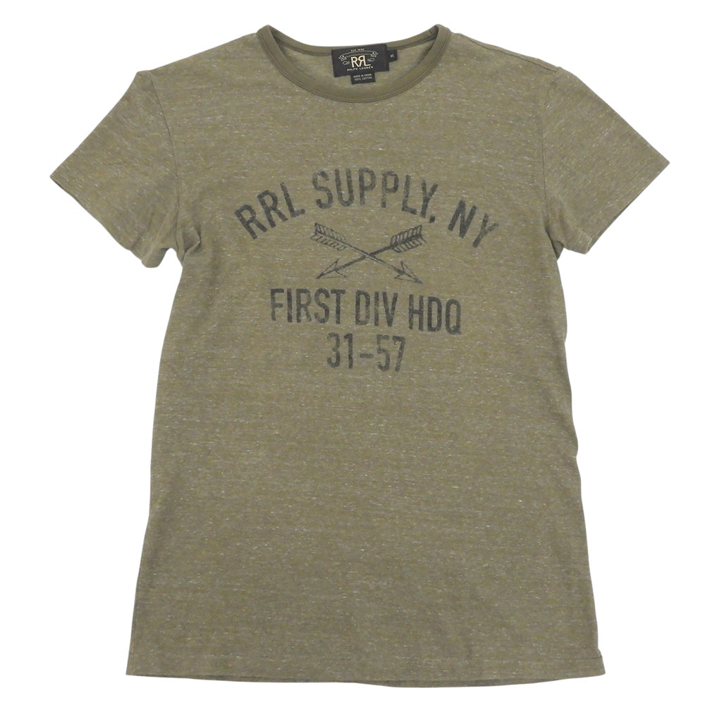 RRL ダブルアールエル 美品 コットン RRL SUPPLY,NY 染み込みプリント 霜降り ショートスリーブカットソー トップス メンズ カーキ XS トップス