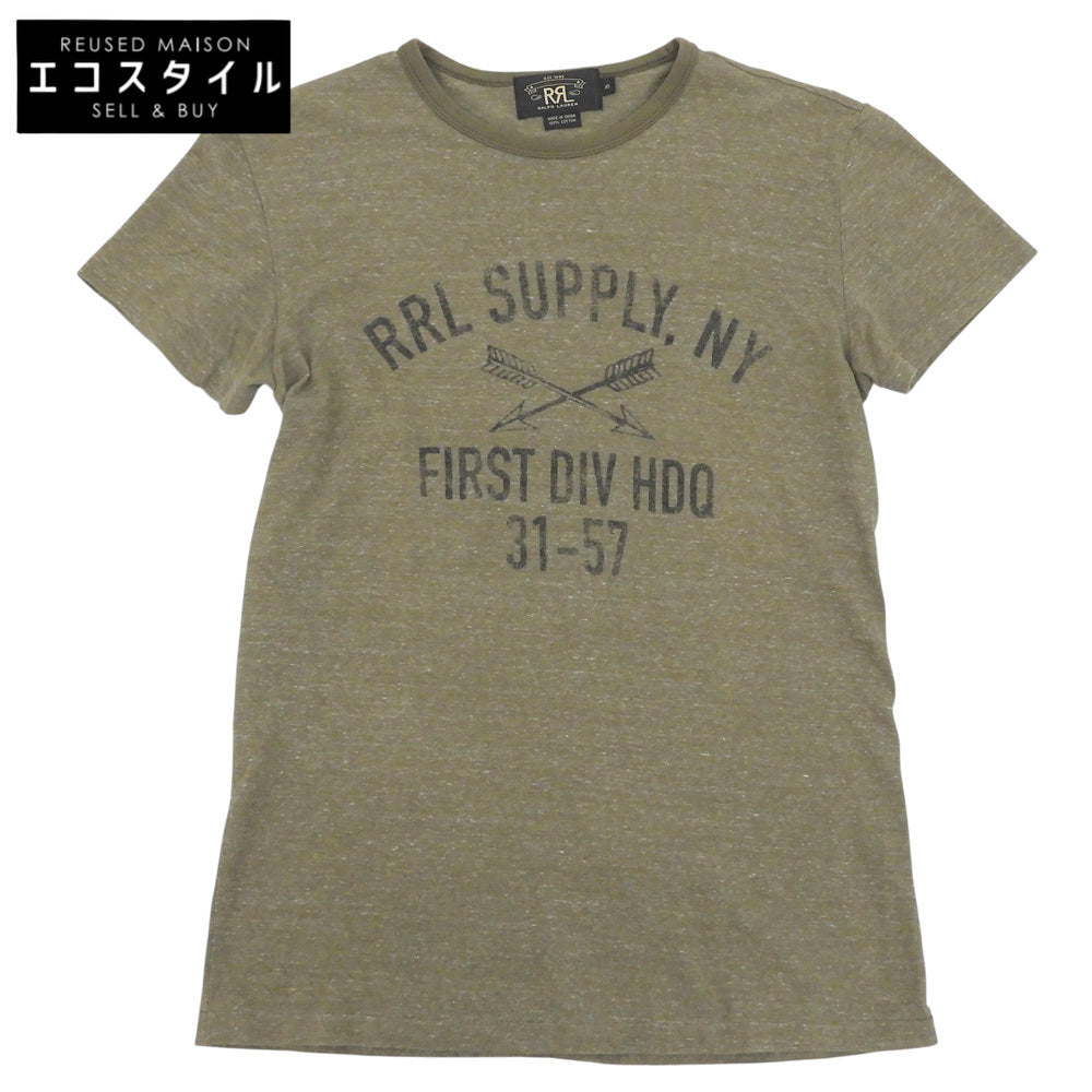 RRL ダブルアールエル 美品 コットン RRL SUPPLY,NY 染み込みプリント 霜降り ショートスリーブカットソー トップス メンズ カーキ XS トップス