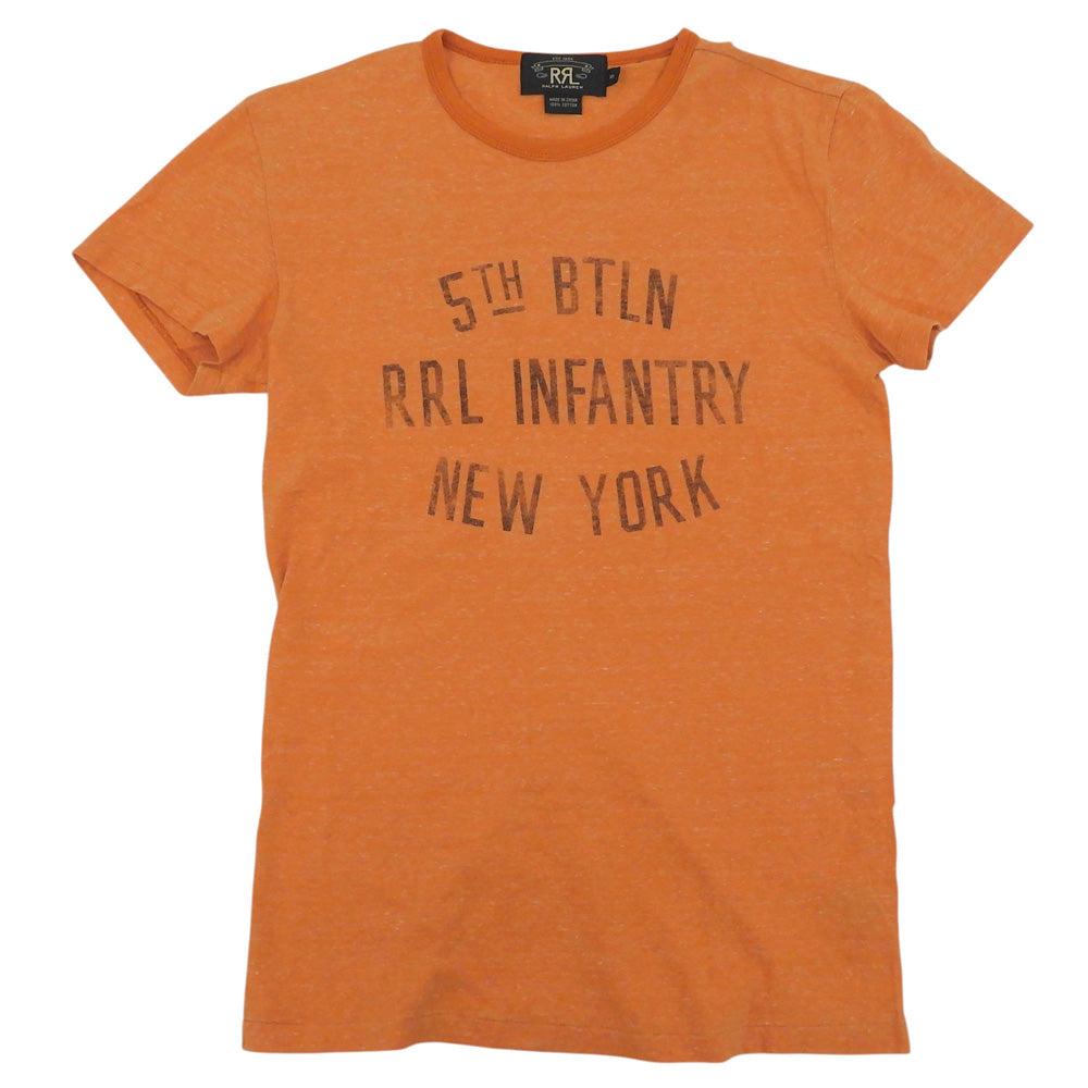 RRL ダブルアールエル 美品 コットン 5TH BTLN RRL INFANTRY NEW YORK プリント 霜降り ショートスリーブ カットソー メンズ オレンジ XS トップス