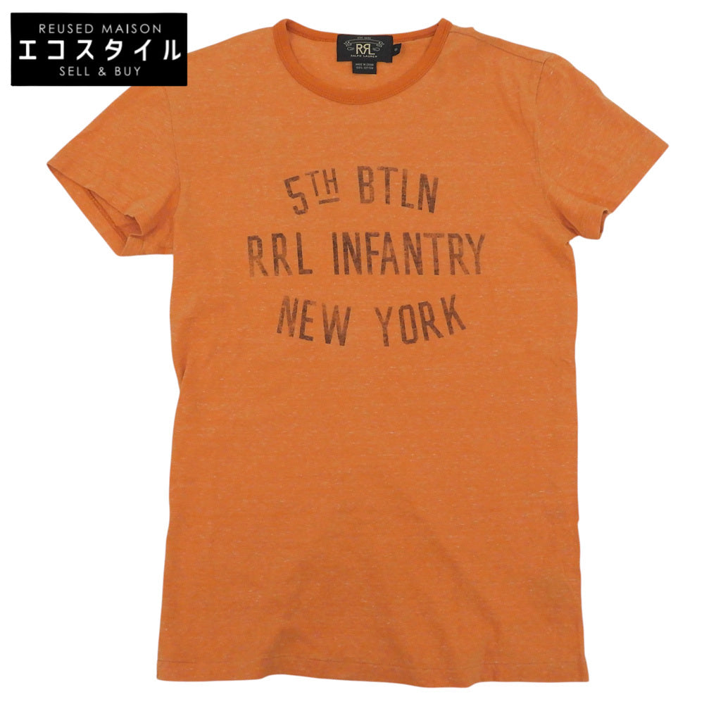 RRL ダブルアールエル 美品 コットン 5TH BTLN RRL INFANTRY NEW YORK プリント 霜降り ショートスリーブ カットソー メンズ オレンジ XS トップス