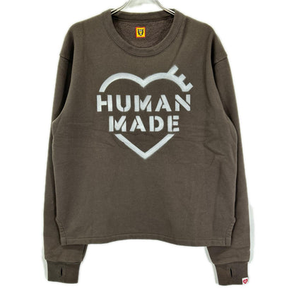 HUMAN MADE ヒューマンメイド ダークグレー×ホワイト コットン混 スプレーロゴ ミリタリークルーネックスウェット トップス