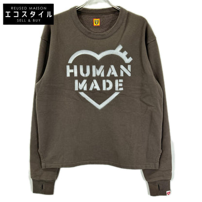 HUMAN MADE ヒューマンメイド ダークグレー×ホワイト コットン混 スプレーロゴ ミリタリークルーネックスウェット トップス
