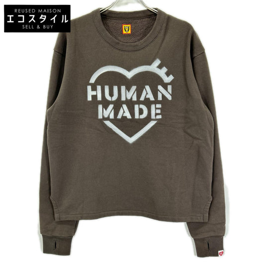 HUMAN MADE ヒューマンメイド ダークグレー×ホワイト コットン混 スプレーロゴ ミリタリークルーネックスウェット トップス
