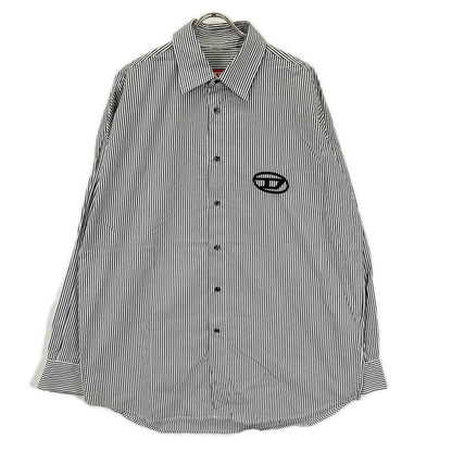 DIESEL ディーゼル ホワイト×ブラック ストライプ S-DOUBER ロングスリーブ ボタンシャツ トップス
