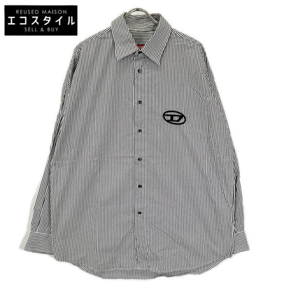 DIESEL ディーゼル ホワイト×ブラック ストライプ S-DOUBER ロングスリーブ ボタンシャツ トップス
