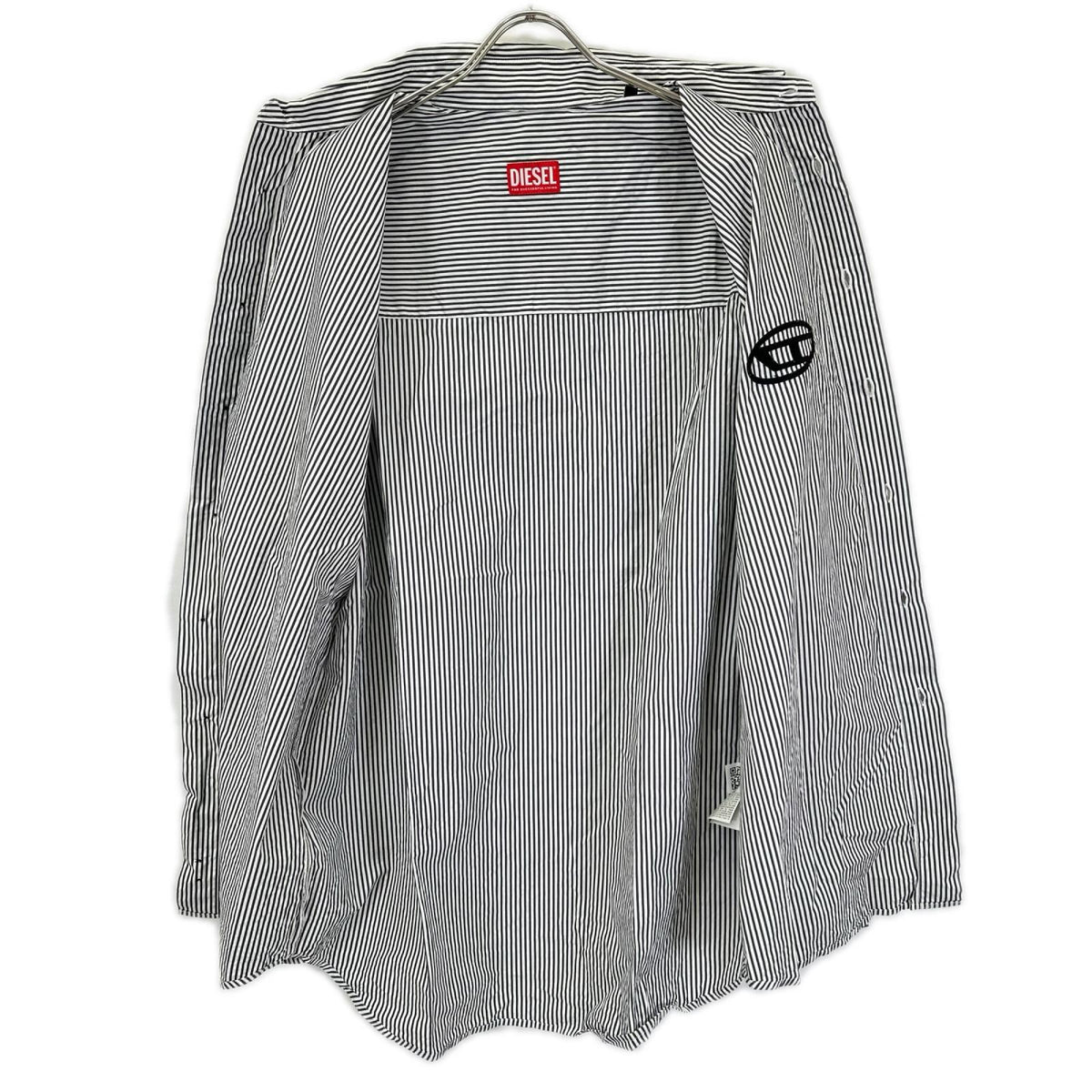 DIESEL ディーゼル ホワイト×ブラック ストライプ S-DOUBER ロングスリーブ ボタンシャツ トップス
